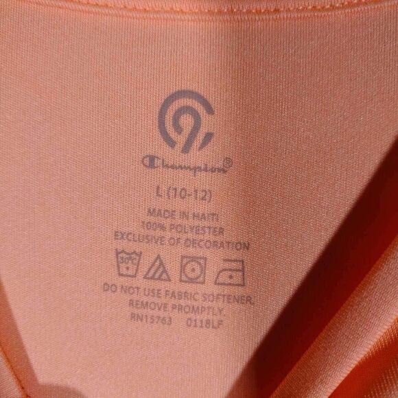 Champion Active Wear Top Girls Size 10-12 Orange Peach Short Sleeve Shirt - Picture 7 of 9